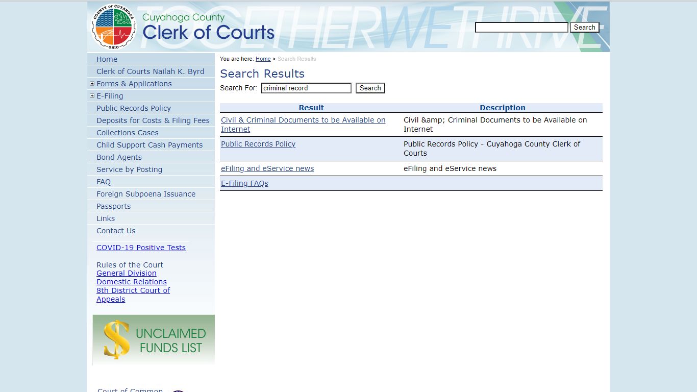 Search Results - Cuyahoga County Clerk of Courts